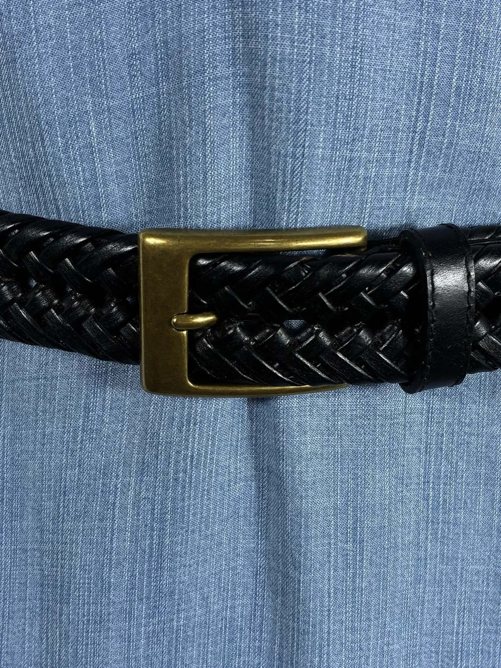 Dockers Mens Belt Sz 44 Braided Black Leather with Brass Buckle